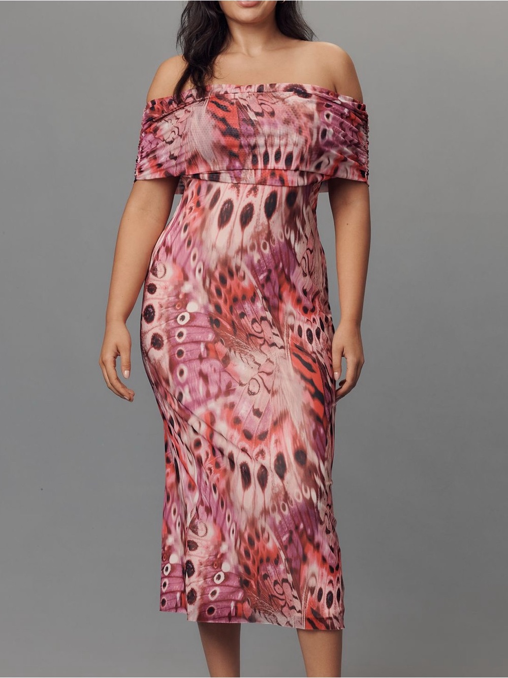 AFRM Zamora Off-The-Shoulder Mesh Midi Dress